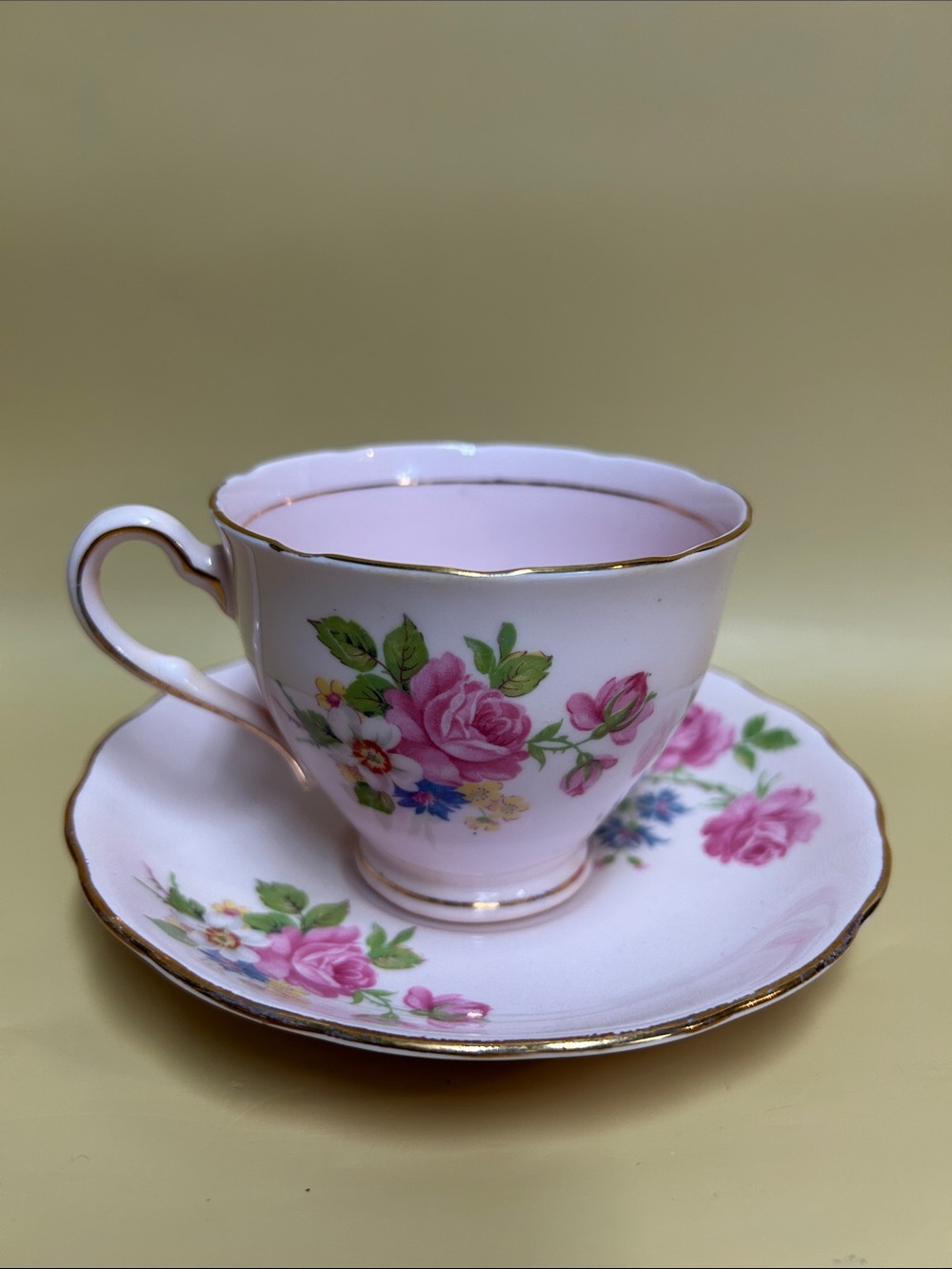Colclough, PINK Cup & Saucer, ROSES & MIXED FLOWERS